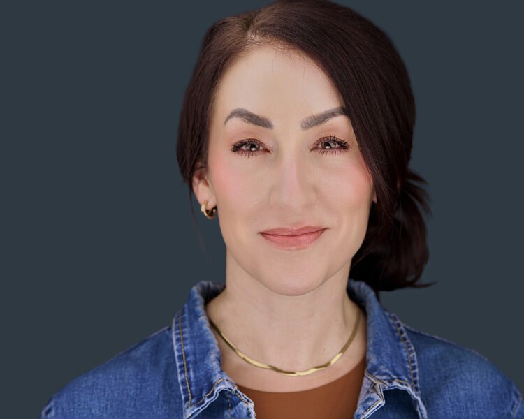 Headshot of Misty Nagan Chicago model and actress wearing a denim shirt